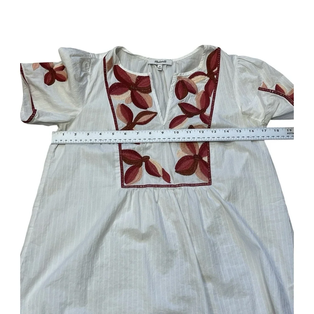 Madewell White Pink Burgundy Floral Embroidered Boho Blouse Top Size XS - Picture 11 of 12